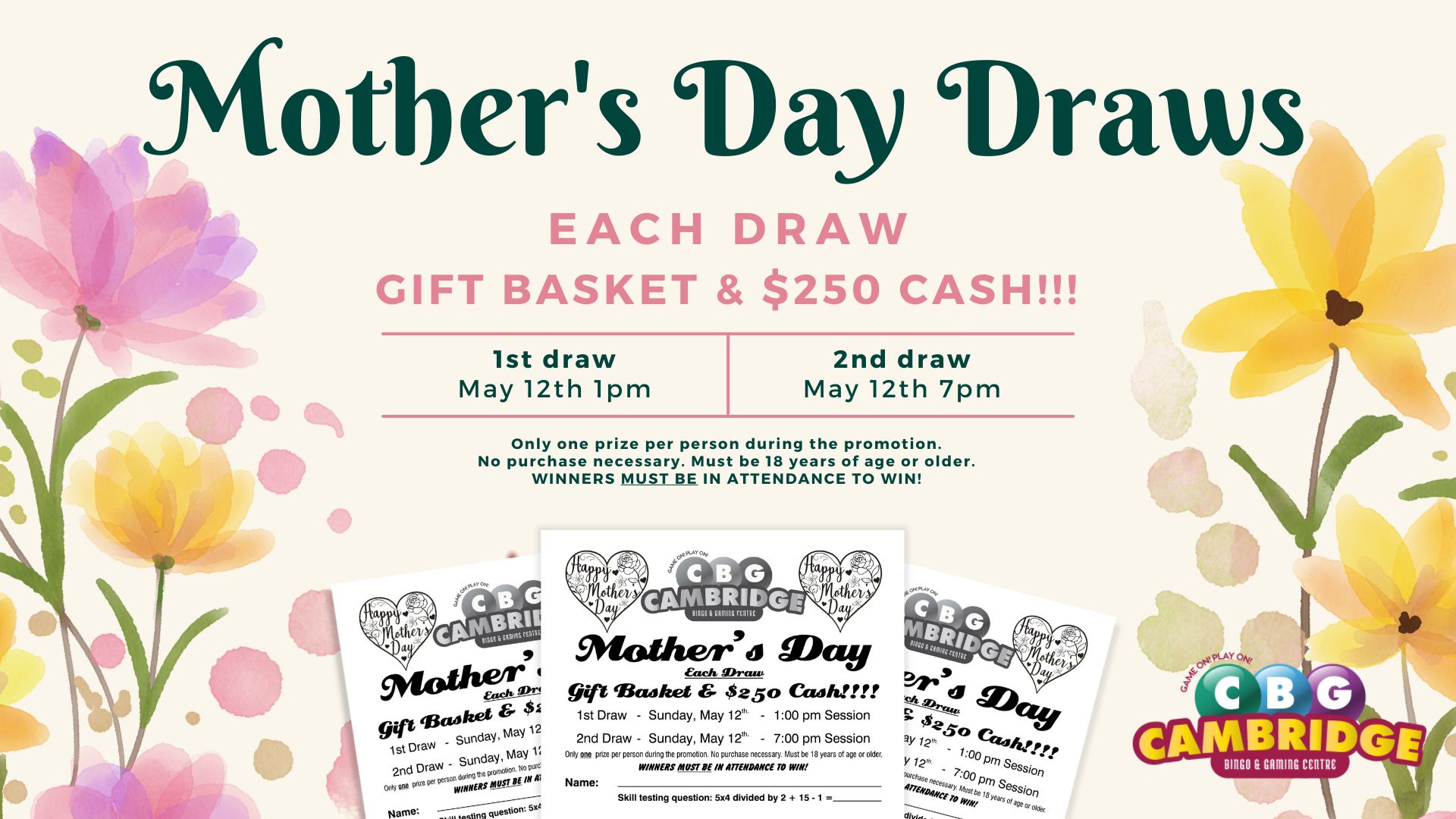 Sunday May 12 2024 mother's day event - bingo at 1:00 p.m. and 7 p.m.