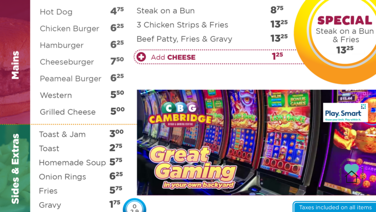 Cambridge Bingo & Gaming Centre menu page 1